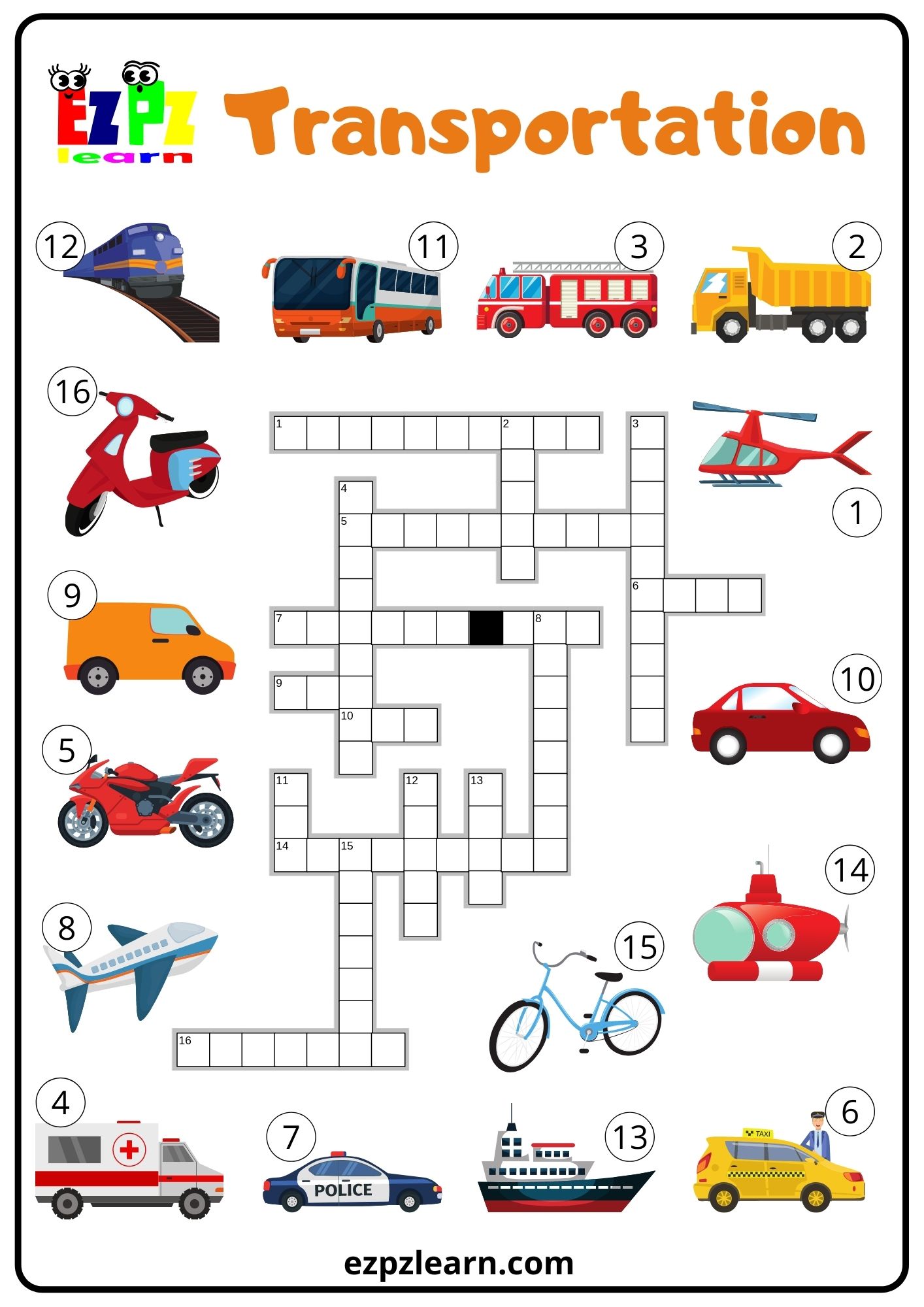 Transportation Crossword Ezpzlearn com